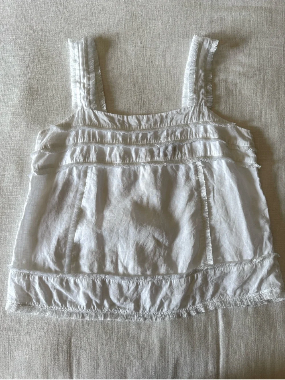 J. Crew Linen White Fringe Trim Tank, size 12